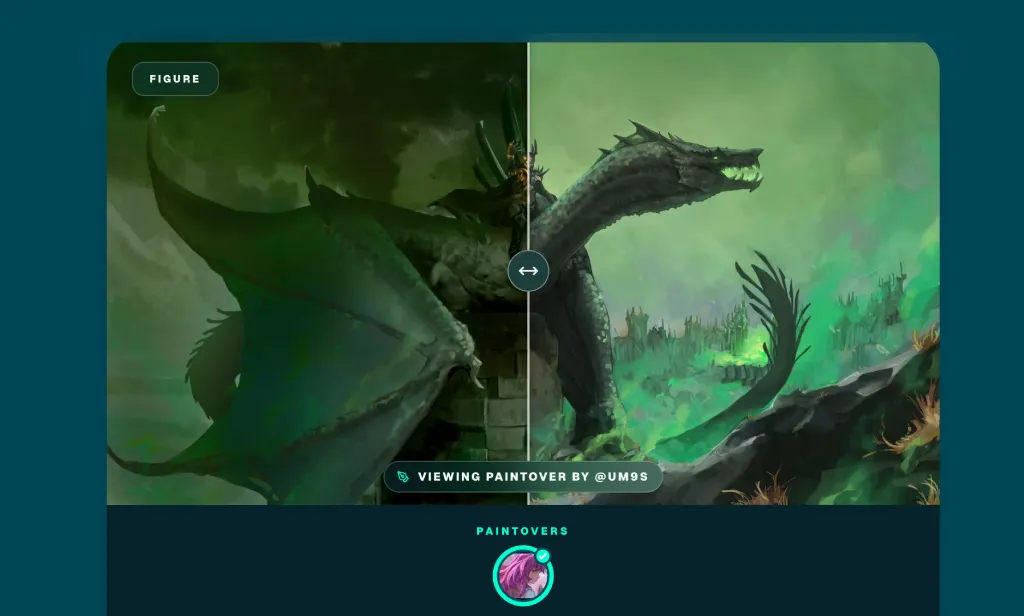 Artwod community hub submission and art feedback, dragon rider painting digital 2d art, green colors