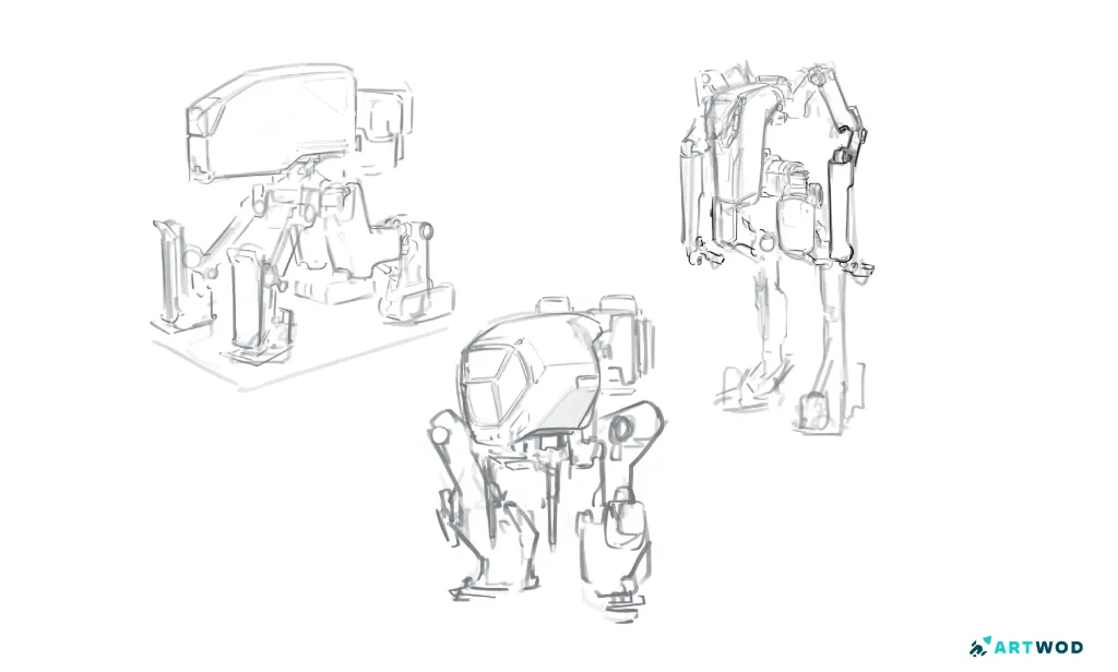 Mech sketches by Antonio Stappaerts, digital 2d art