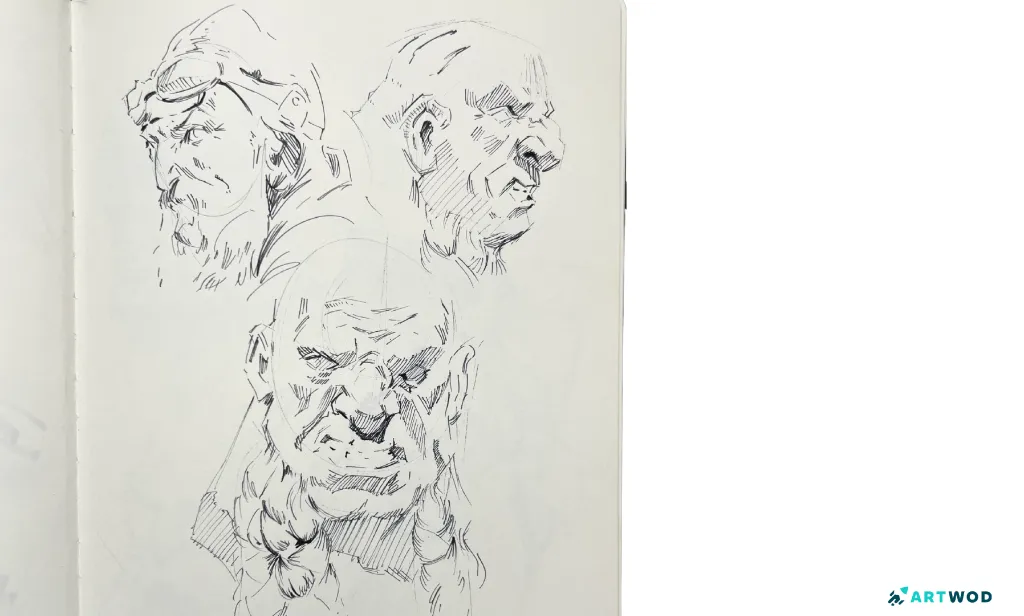 Portrait sketches by Antionio Stapparts. Traditional artwork made with black pen.&nbsp;