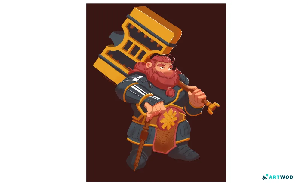Original Night Paladin stylized digital character artwork before lighting and material paintover. Source: https://artwod.com/en/feedback-tool/c/perspective-and-form/6a21413492fe1008e44129aa/night-paladin / original asset.