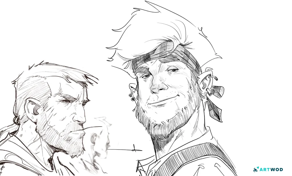 Step 5, How to Draw Faces: portrait art Antonio Stappaerts, pirate and a brute