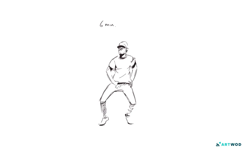 1 six minute drawing of a man dancing a man is wearing a hoodie a cap and skinny jeans