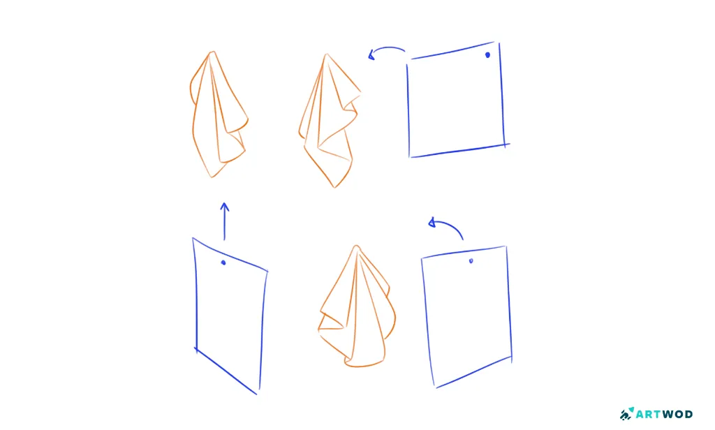 3 sketches of drop folds - digital 2d