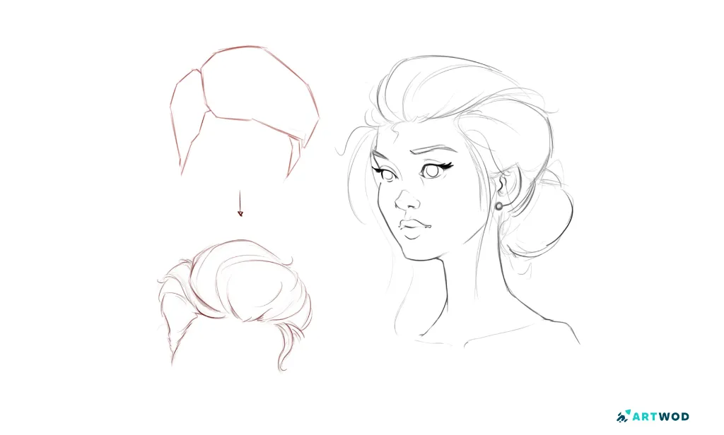 Hair sketches by Antonio Stappaerts, digital 2d art, step-by-step tutorial