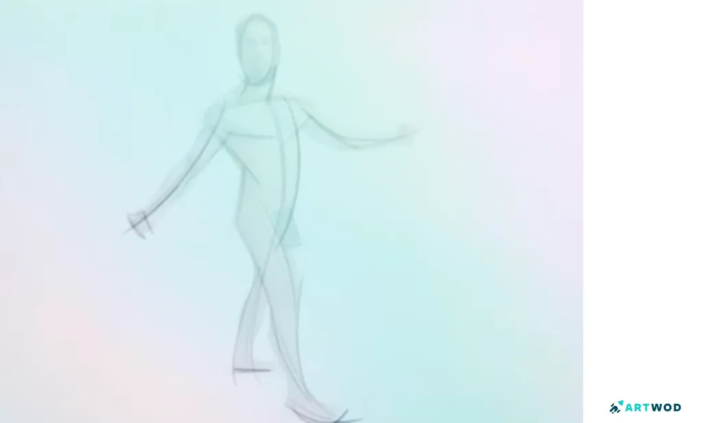 Gesture drawing on top of a photo, line drawing digital 2d on top of a man, figuring out the gesture of the body and limbs