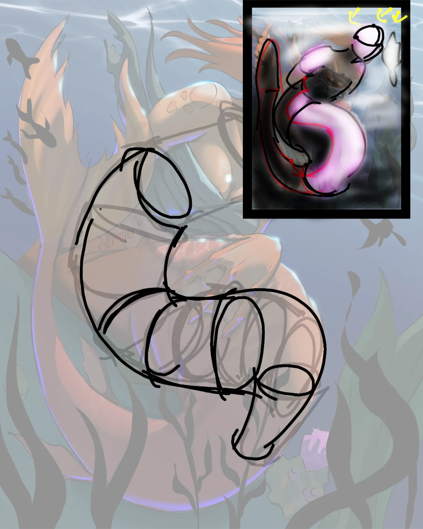 Mermaid behind kelp