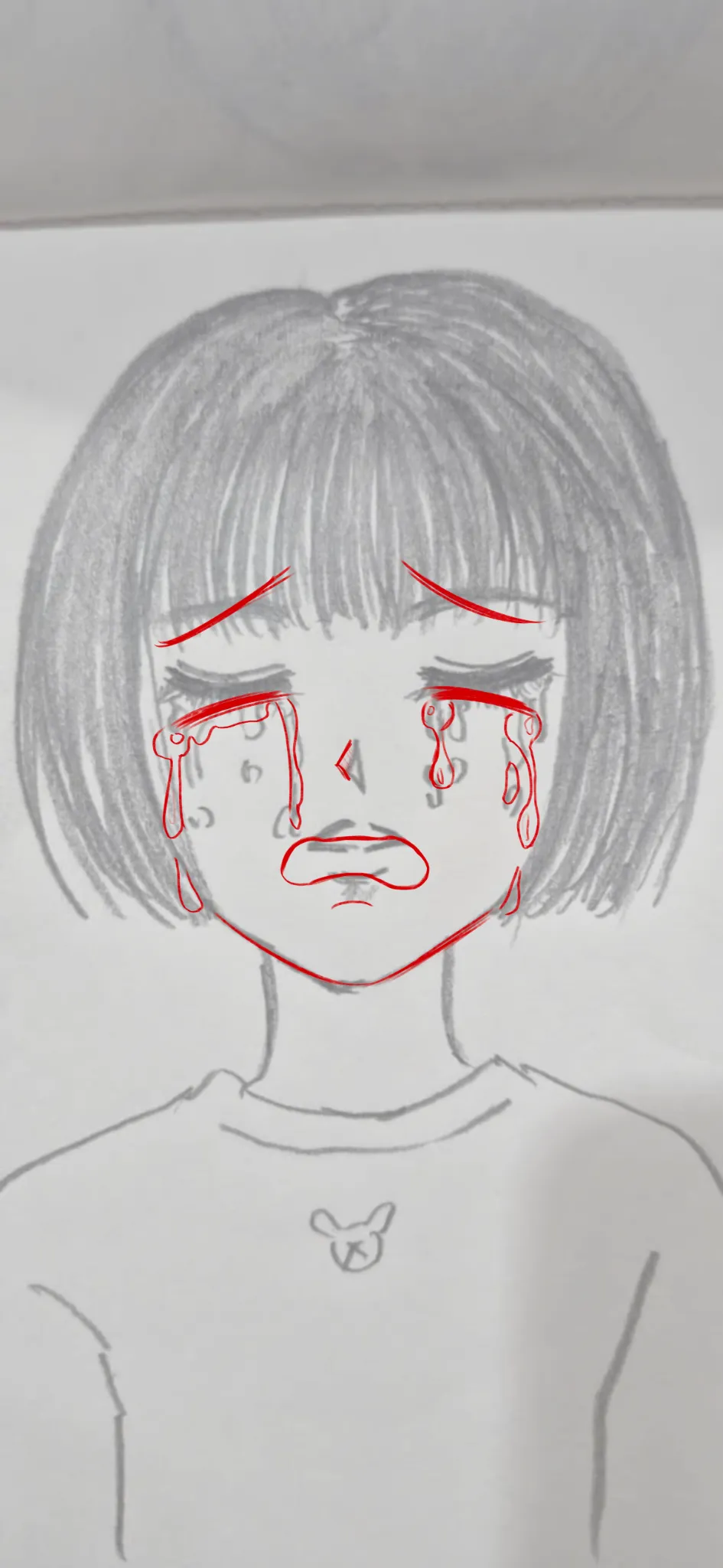 Learning how to draw step by step a crying face of an anime girl