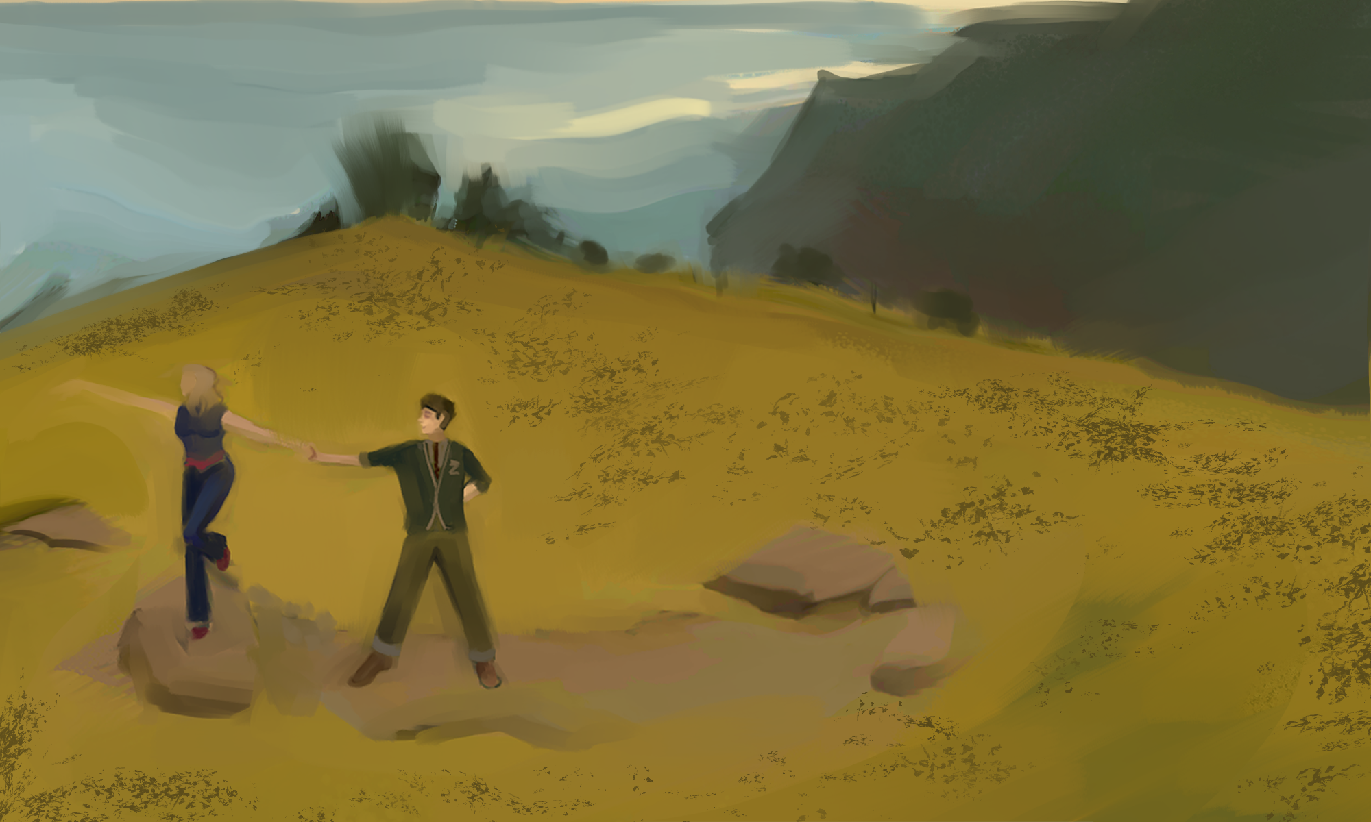 i did a movie scene study, how can I add more depth and dimension on a grass plain enviroment? and i am also struggling on how to make the characters pop-out