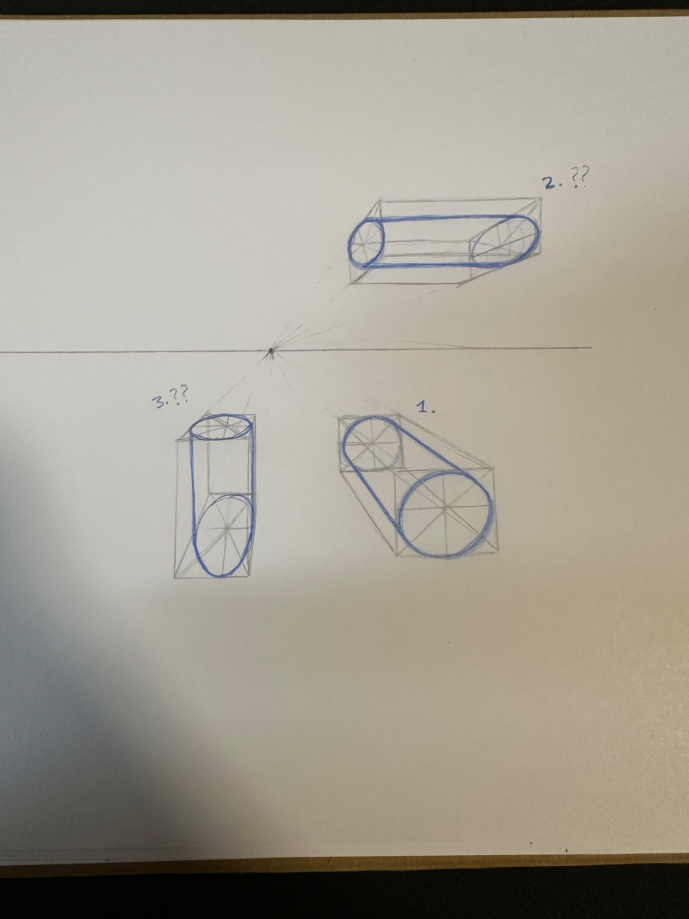 Cylinders in one-point perspective practice