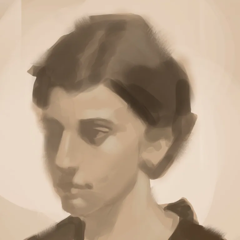 Just cooked up this portrait. Feeling a little lost on how to progress. Just looking for general feedback on values/shapes/edges and any ideas on a more interesting composition.