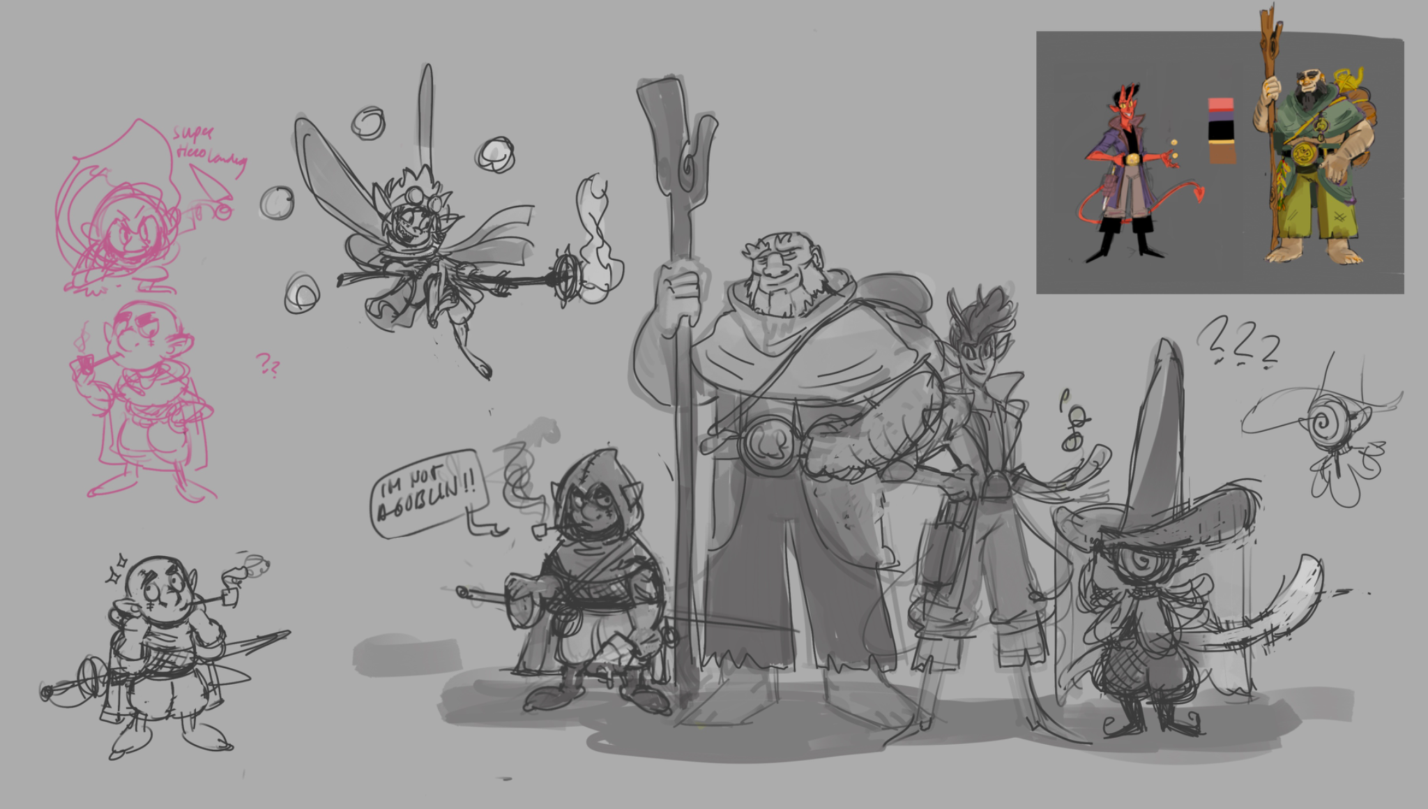 Dnd character character design and groupshot, heavy WIP
