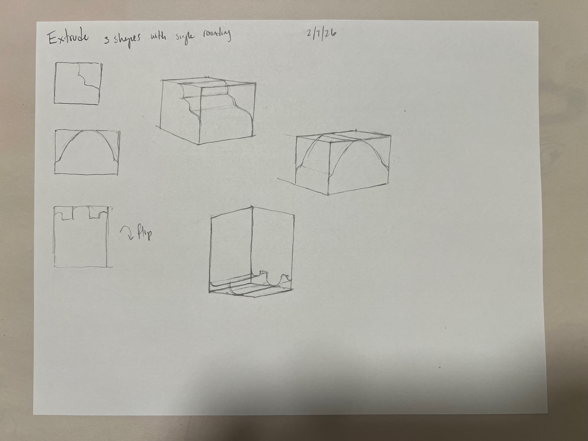 I'm trying to make sure that the shapes I extrude look accurate enough in 3D. Do my forms look accurate? Is there a way I can improve? Thanks in advance for any advice! (Previous image size was small, sorry for the duplicate post!)